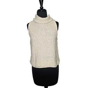 PILCRO Anthropologie Knit Tank Top L Sleeveless Sweater Cream Fitted Turtle Neck